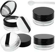 LOLYSIC 4 Pack Loose Powder Containers with Mirror, 20g Empty Plastic Loose Powder Compact Container, DIY Makeup Powder Case with Sponge Powder Puff,Mirror and Elasticated Net Sifter