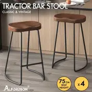 ALFORDSON 4x Bar Stools 75cm Tractor Kitchen Wooden Vintage Chair Dark
