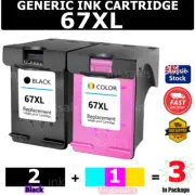 3x Generic 67XL 67 XL Ink For HP DeskJet 2300 2700 2722 4120 4122 Envy 6052 6430