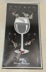 Top Shelf Wine Charms Christmas THEME Santa, Snowman Set Of 6 Wine Glass NEW