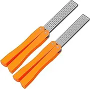 2Pcs Double Sided Diamond Folding Sharpening Stone (400/600 Grits) - Lightweight Knife Sharpener for Kitchen & Outdoor Use (Orange)