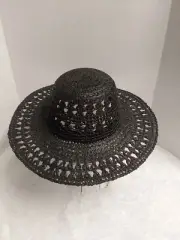 Time And Tru Ladies Black Straw Hat W/Adjustable Band & Wide Brim OSFM! BNWT!