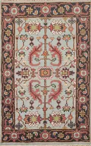 Geometric Light Blue/ Ivory Heriz Serapi Accent Rug 3'x5' Wool Hand-knotted Rug