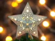 13.5" Plug-In Lighted GOLD Glitter Star Tree Topper Christmas Tree Topper