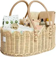 Premium Baby Diaper Caddy Organizer - Handmade & Award-Winning Scalloped Rattan Basket - Luxury Diaper Caddy Basket - Elegant Scalloped Edge (Natural)