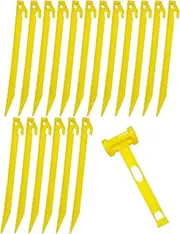 18x Heavy Duty Extra Long 13-3/4" Plastic Tent Awning Pegs, Tent Stakes, Sand Stakes with 1x Hammer for Beach Camping Caravan