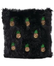 Zuo Faux Fur Tropical Sequins Pineapple 18" Pillow - Black / Gold