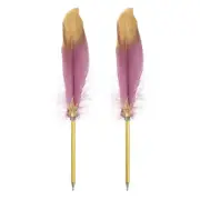 Feather Pen Quill, 2 Pcs Feather Ballpoint Pen Bulk, Dark Purple