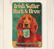 Irish Setter Dog Coffee Bar Sign Bark & Brew kitchen funny red decor metal tin