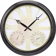 MUMTOP Outdoor Wall Clock, 15-inch Quartz Vintage Round Clock with Thermometer and Hygrometer Combo for Patio, Home, Bathroom, Porch Pool