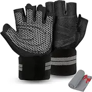 Workout Gloves for Men and Women,Weight Lifting Gloves with Wrist Wrap Support,Breathable and Non-Slip,Fingerless Gym Gloves with Full Palm Protection for Weightlifting,Fitness,Exercise,Training