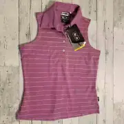NWT Adidas Women's ClimaLite Mercerized Sleeveless Petite Polo Top Purple S/P