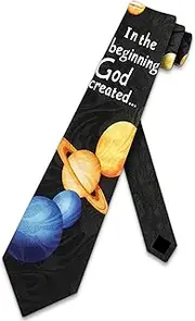 [Steven Harris] Christian Ties Mens Religious Necktie Bible Verse Tie Genesis 1:1 Planet Neckties, Black, One size