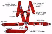 RJS SFI 16.1 5PT HANS CAM LOCK ROLL BAR MOUNT STERNUM STRAP BELT RED 1054404