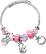 [VICTLOV] Silver Plated Charm friendship Bracelets for girls lady,exquisite cute anime cartoon Stainless Steel Bangle bracelets with jewelry box, Adjustable Girls Women Jewelry Suitable for holiday party gifts