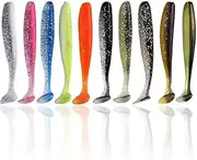 Generic 10Pcs 9cm T Tail Worm Soft Bait Plastic Fishing Bait Paddle Tail Swim Baits for Bass Trout Freshwater Saltwater