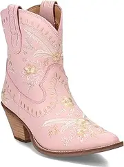 [Dingo] Womens Primrose Embroidered Floral Snip Toe Casual Boots Ankle Mid Heel 2-3" - Blue
