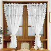 1PC White Hollow Lace Flower Short Curtains for Kitchen Rod Pocket Drapes Decor