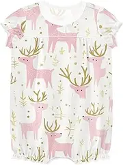 [miaozhen] Kids New-Born Baby Girls Rompers Ruffle Sleeve Romper Jumpsuit Cotton Summer Clothes 9M Peach Gold Christmas Elk ropa de nina de 5 a?os en oferta, Peach Gold Christmas Elk