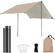 Daseeme Camping Awning with Poles Waterproof UV Protection Sun Shade Outdoor Camping Hiking Backpacking Tarp Rain Fly