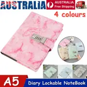 1-2X Leather A5 Marbled Journal Wired Diary Lockable NoteBook Password Lock Gift