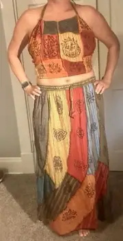 Patchwork Halter Top & Skirt Set Women’s LG NWT