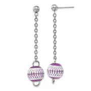 Stainless Steel Purple Ip-Plated Diamond-Cut Bead Post Dangle Earrings