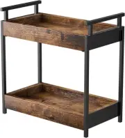 KLM Countertop Coffee Station Organizer, 2 Tier Wooden Shelf for Rustic Brown