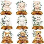 Kajaia 9 Pieces Bear Honeycomb Centerpieces Paper Table Decorations Baby Shower for Kids Boys Girls Birthday Wedding Party Favors Supplies, Styles