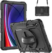 Gylint for Samsung Galaxy Tab S9 FE 5G 10.9 Inch/Tab S9 11 Inch Case 2023, with Screen Protector, Hand Strap, Shoulder Strap, 360° Rotating Stand for Galaxy Tab S9 / S9 FE Black