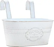 Railing Mount Plant Pot - Adjustable Hanging Flower Pot | Metal Iron Outdoor Railing Flower Pots, Cafe Porch Balcony Gaardening Bucket with Detachable Hook for Daisy, Cactus, Orchids