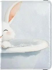 [Amooorous] Cartoon Cute White Bath Rabbit Leather decorative Passport Card Holder Cover Combo Vaccine Case Protector Cover Passport Cover Lightweight, Cartoon cute white bath rabbit, 1 size