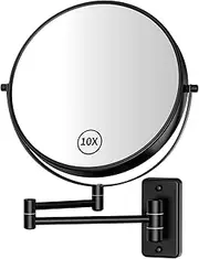 AumVum 8” Makeup Mirror Wall Mounted, 1X/10X Double-Sided Wall Mount Magnifying Bathroom Mirror with Extendable Arm, 360° Swivel Vanity Shaving Mirror for Bathroom and Makeup, Black (No Light