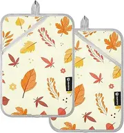 Pot Holders Kitchen Heat Resistant Happy Thanksgiving Autumn Gold Leaves Potholders with Pockets Oven Hot Pads for Kitchen Oven Mitts 2 Pack