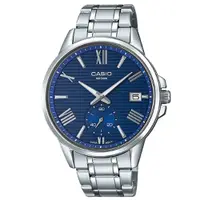 在飛比找PChome24h購物優惠-【CASIO】內斂條紋設計精緻羅馬時刻不鏽鋼錶-藍面(MTP