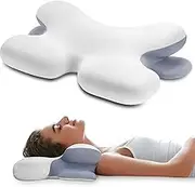 Homodoskey Cervical Neck Pillow for Pain Relief Sleeping,Ergonomic Contour Orthopedic Pillow for Neck & Shoulder with Soft Cooling Pillowcase,Memory Foam Support Sleeping Pillow for Side,Back