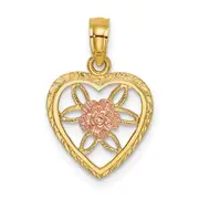 14K Two-Tone Heart W/ Flower Inside Charm