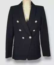 $2695 Balmain Paris Women's Blue Double Breasted Wool Blazer Jacket Size 34