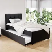 Fripp PU Leather King Single Trundle Bed Frame Base Black
