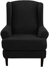 High Stretch Wing Chair Covers with Seat Cushion Covers Ultra Soft Wingback Chair Slipcover Reusable Armchair Covers Modern Solid Color Single Sofa Covers Furniture Protectors(Black)