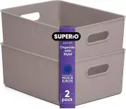 Decorative Storage Bins (2 Pack) Taupe Plastic Storage Baskets 15 Liter Medium