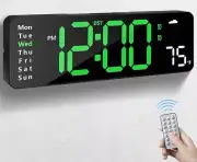 Digital Wall Clock with Remote Control, Large Display Plug in LED Digital Ala...