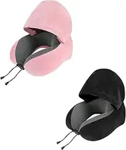 Travel Pillow-Comportable Neck Pillow with Eyes Mask and Ear Plugs,Onbdl Suitable for Airplane, Cars Trains, Soft Travel Cushion with Hooded for Sleeping (Black)