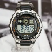 Casio Men's 200M WR 5 Alarms World Time 10 Year Battery Watch AE-2000WD-1AV New