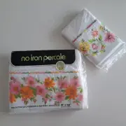 Vintage Bed Sheet Set Pillowcases New Dead stock Floral Embroidered Double Flat
