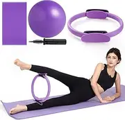 Tsikavo Pilates Ring, Pilates Ring Circle and Ball Set, 12 Inch Magic Circle Pilates Ring,9 Inch Small Exercise Ball,Resistance Bands Set, Home Pilates Equipment for Women (Purple Ring Circle)