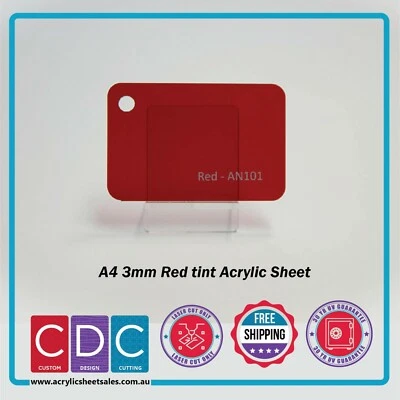 A4 Red Tint 4 Pack 3mm Acrylic Perspex Sheet