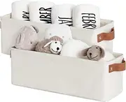[StorageWorks] Narrow Storage Bins, Small Basket for Bathroom, Closet and Shelves, Fabric Organizer with Handles, Toilet Paper Storage, Beige, 2-Pack