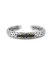 Samuel B. 18K & Silver Black Spinel Bamboo Leaf Bangle Bracelet