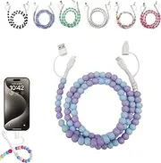 4-in-1 Beaded Charging Cord, Fast Phone Charger Cable 66W, Multi USB A to Type-C & iOS Cable, Anti-Tangle Design 3.3FT for Multi-Device Use (B)